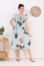 MANGAI Premium Rayon MAXI Frock Smocking Night Gown | Stretchable & Comfort Fit | Fancy Pleated Style with Side Pocket | Round Neck Nightwear for Stylish Women (SRM)