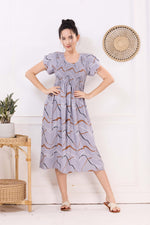 MANGAI Premium Rayon MAXI Frock Smocking Night Gown | Stretchable & Comfort Fit | Fancy Pleated Style with Side Pocket | Round Neck Nightwear for Stylish Women (SRM)