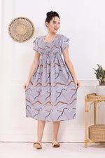 MANGAI Premium Rayon MAXI Frock Smocking Night Gown | Stretchable & Comfort Fit | Fancy Pleated Style with Side Pocket | Round Neck Nightwear for Stylish Women (SRM)