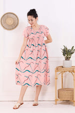 MANGAI Premium Rayon MAXI Frock Smocking Night Gown | Stretchable & Comfort Fit | Fancy Pleated Style with Side Pocket | Round Neck Nightwear for Stylish Women (SRM)