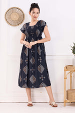 MANGAI Premium Rayon MAXI Frock Smocking Night Gown | Stretchable & Comfort Fit | Fancy Pleated Style with Side Pocket | Round Neck Nightwear for Stylish Women (SRM)