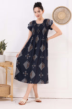 MANGAI Premium Rayon MAXI Frock Smocking Night Gown | Stretchable & Comfort Fit | Fancy Pleated Style with Side Pocket | Round Neck Nightwear for Stylish Women (SRM)