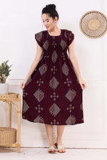 MANGAI Premium Rayon MAXI Frock Smocking Night Gown | Stretchable & Comfort Fit | Fancy Pleated Style with Side Pocket | Round Neck Nightwear for Stylish Women (SRM)