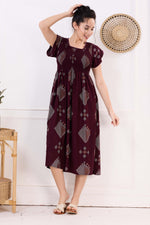 MANGAI Premium Rayon MAXI Frock Smocking Night Gown | Stretchable & Comfort Fit | Fancy Pleated Style with Side Pocket | Round Neck Nightwear for Stylish Women (SRM)