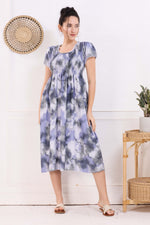 MANGAI Premium Rayon MAXI Frock Smocking Night Gown | Stretchable & Comfort Fit | Fancy Pleated Style with Side Pocket | Round Neck Nightwear for Stylish Women (SRM)