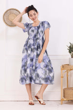 MANGAI Premium Rayon MAXI Frock Smocking Night Gown | Stretchable & Comfort Fit | Fancy Pleated Style with Side Pocket | Round Neck Nightwear for Stylish Women (SRM)