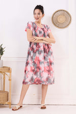 MANGAI Premium Rayon MAXI Frock Smocking Night Gown | Stretchable & Comfort Fit | Fancy Pleated Style with Side Pocket | Round Neck Nightwear for Stylish Women (SRM)