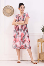 MANGAI Premium Rayon MAXI Frock Smocking Night Gown | Stretchable & Comfort Fit | Fancy Pleated Style with Side Pocket | Round Neck Nightwear for Stylish Women (SRM)