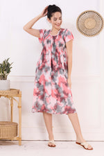 MANGAI Premium Rayon MAXI Frock Smocking Night Gown | Stretchable & Comfort Fit | Fancy Pleated Style with Side Pocket | Round Neck Nightwear for Stylish Women (SRM)