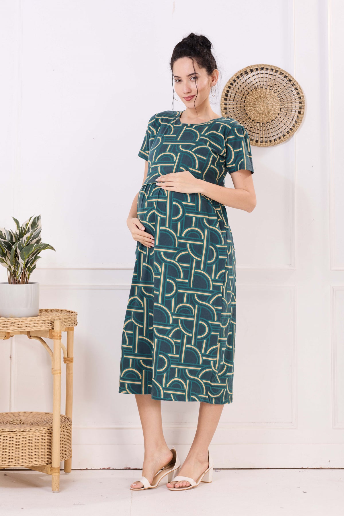 MANGAI HOSIERY Cotton Zipless Feeding Wear | Fancy Sleeve with Round Neck | Flap Open Zipless Feeding wear for Pregnancy Women (MMG)