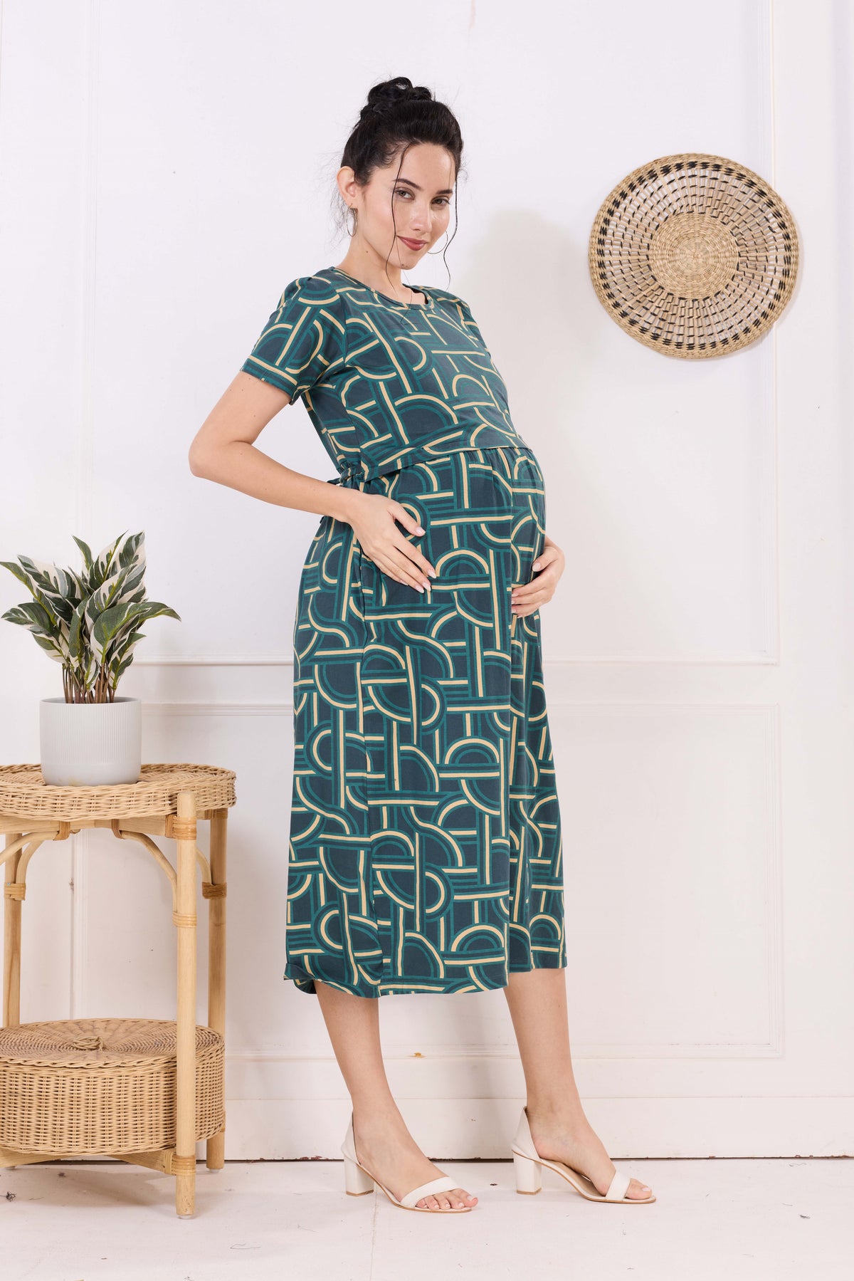 MANGAI HOSIERY Cotton Zipless Feeding Wear | Fancy Sleeve with Round Neck | Flap Open Zipless Feeding wear for Pregnancy Women (MMG)