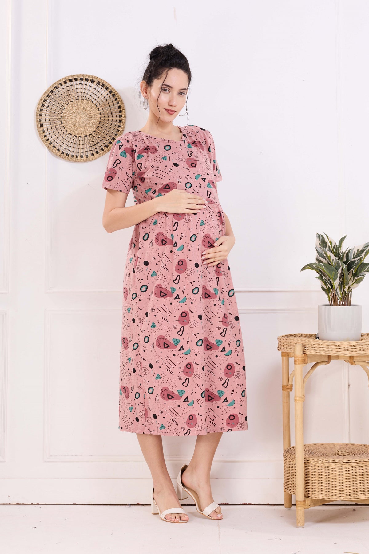 MANGAI HOSIERY Cotton Zipless Feeding Wear | Fancy Sleeve with Round Neck | Flap Open Zipless Feeding wear for Pregnancy Women (MMG)