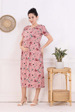 MANGAI HOSIERY Cotton Zipless Feeding Wear | Fancy Sleeve with Round Neck | Flap Open Zipless Feeding wear for Pregnancy Women (MMG)