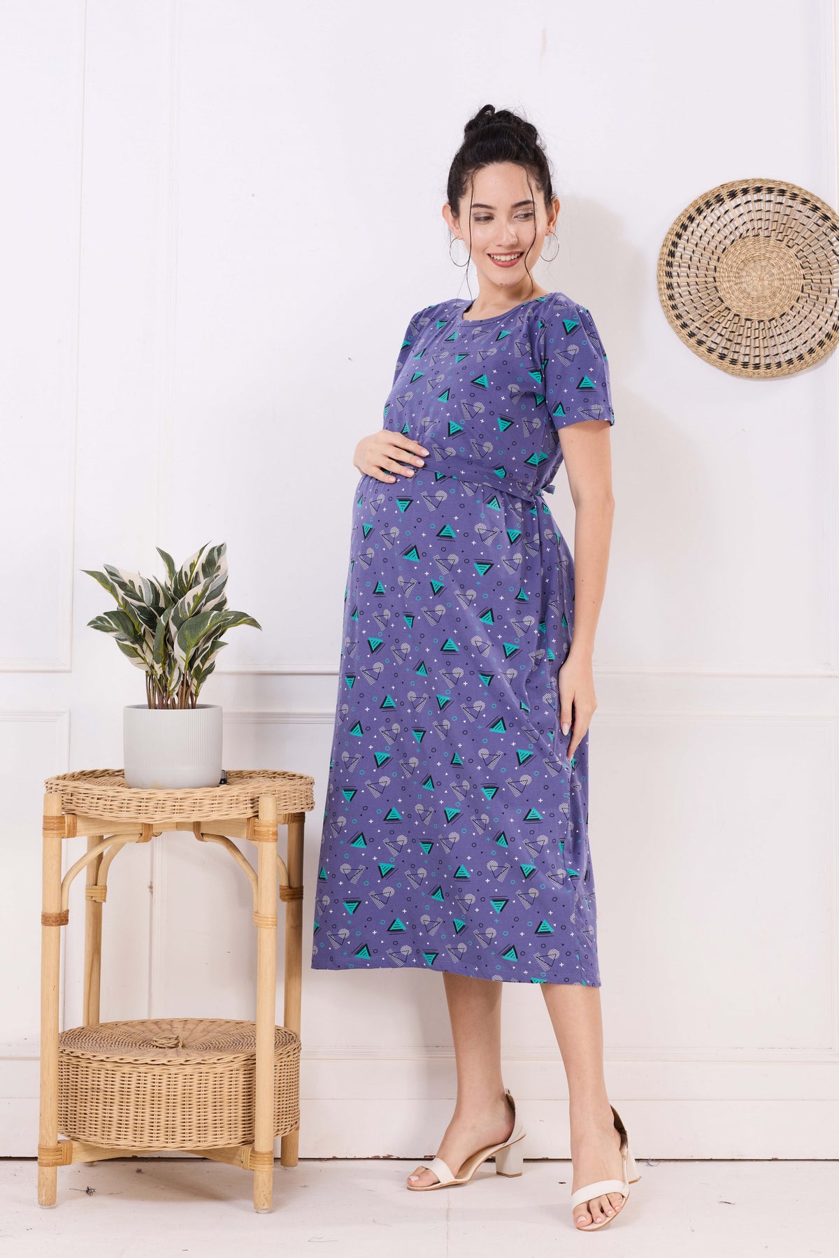 MANGAI HOSIERY Cotton Zipless Feeding Wear | Fancy Sleeve with Round Neck | Flap Open Zipless Feeding wear for Pregnancy Women (MMG)