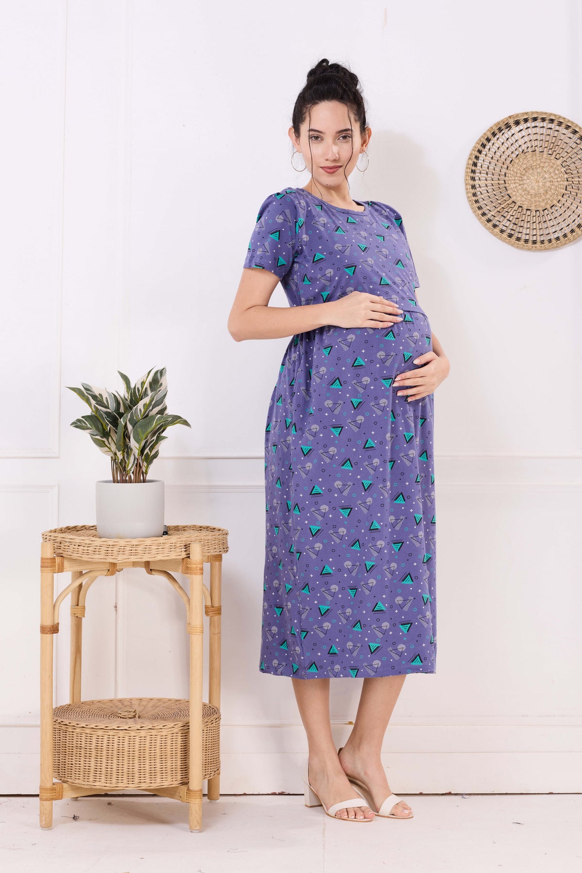 MANGAI HOSIERY Cotton Zipless Feeding Wear | Fancy Sleeve with Round Neck | Flap Open Zipless Feeding wear for Pregnancy Women (MMG)