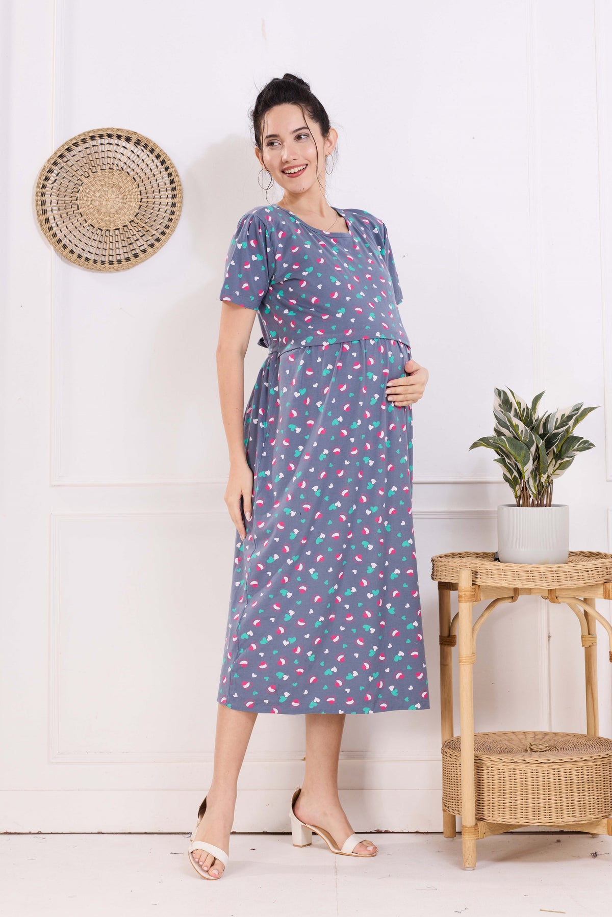 MANGAI HOSIERY Cotton Zipless Feeding Wear | Fancy Sleeve with Round Neck | Flap Open Zipless Feeding wear for Pregnancy Women (MMG)