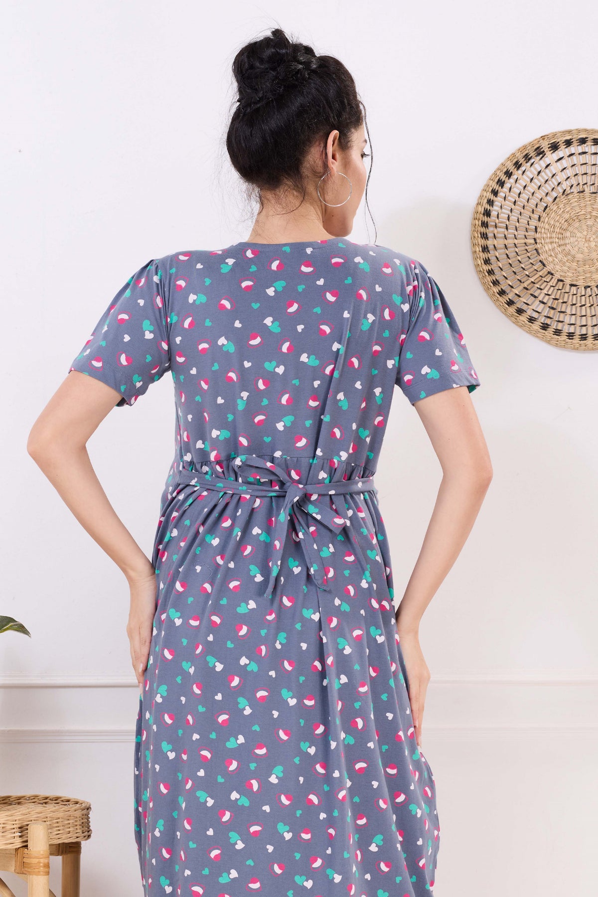 MANGAI HOSIERY Cotton Zipless Feeding Wear | Fancy Sleeve with Round Neck | Flap Open Zipless Feeding wear for Pregnancy Women (MMG)