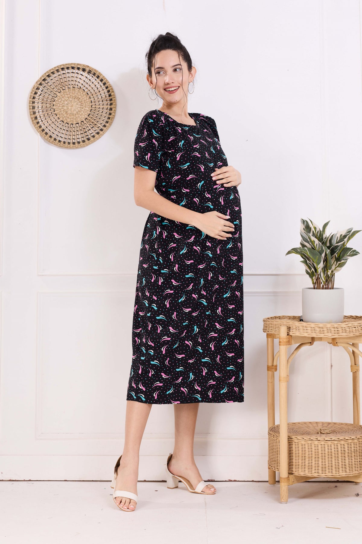 MANGAI HOSIERY Cotton Zipless Feeding Wear | Fancy Sleeve with Round Neck | Flap Open Zipless Feeding wear for Pregnancy Women (MMG)