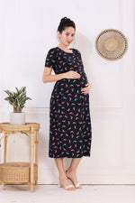 MANGAI HOSIERY Cotton Zipless Feeding Wear | Fancy Sleeve with Round Neck | Flap Open Zipless Feeding wear for Pregnancy Women (MMG)