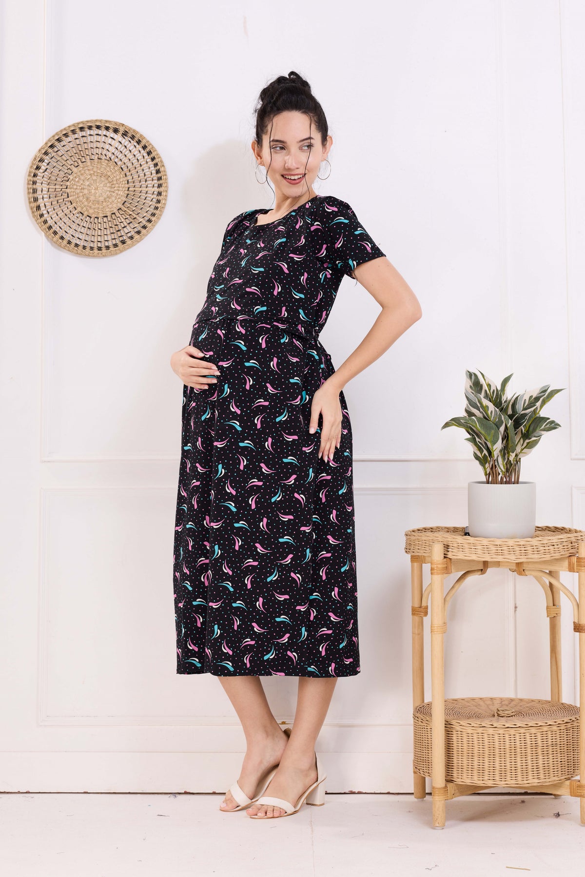 MANGAI HOSIERY Cotton Zipless Feeding Wear | Fancy Sleeve with Round Neck | Flap Open Zipless Feeding wear for Pregnancy Women (MMG)