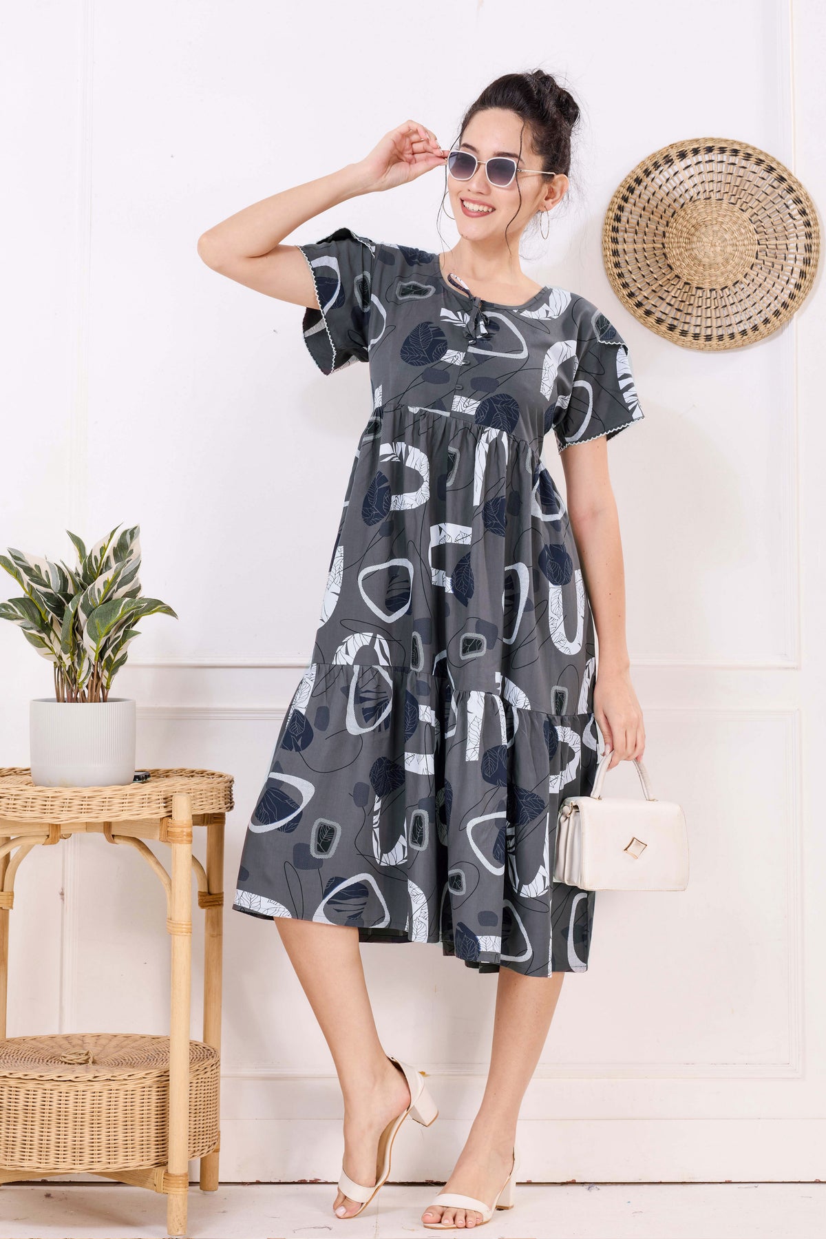 Rayon MAXI FROCK Model Nighties | Fancy Petal Sleeve | Fancy Neck & Side Pocket | Pleated Frock MAXI Style | Trendy Collection's for Stylish Women & Teenage Girl (FSF)