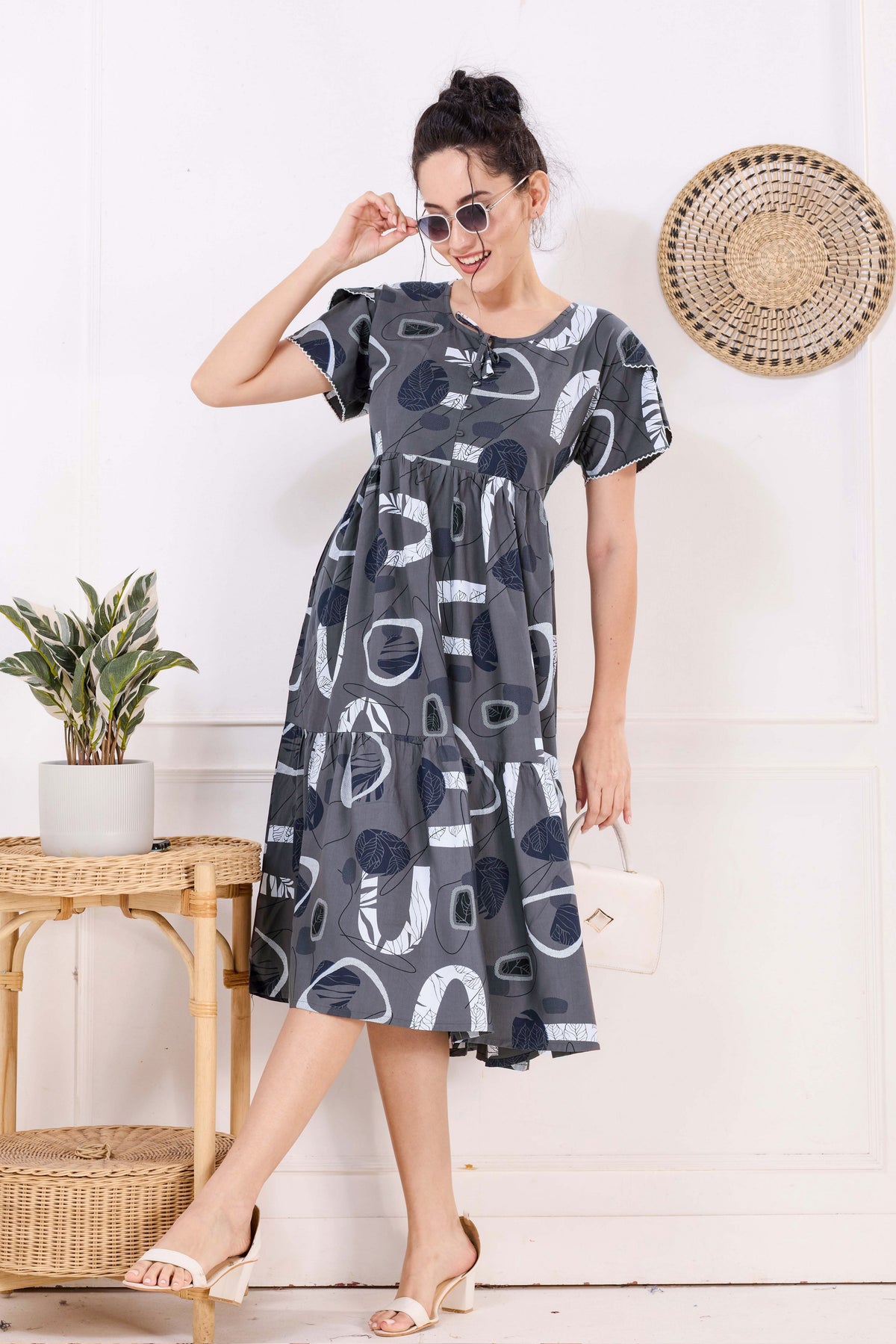 Rayon MAXI FROCK Model Nighties | Fancy Petal Sleeve | Fancy Neck & Side Pocket | Pleated Frock MAXI Style | Trendy Collection's for Stylish Women & Teenage Girl (FSF)