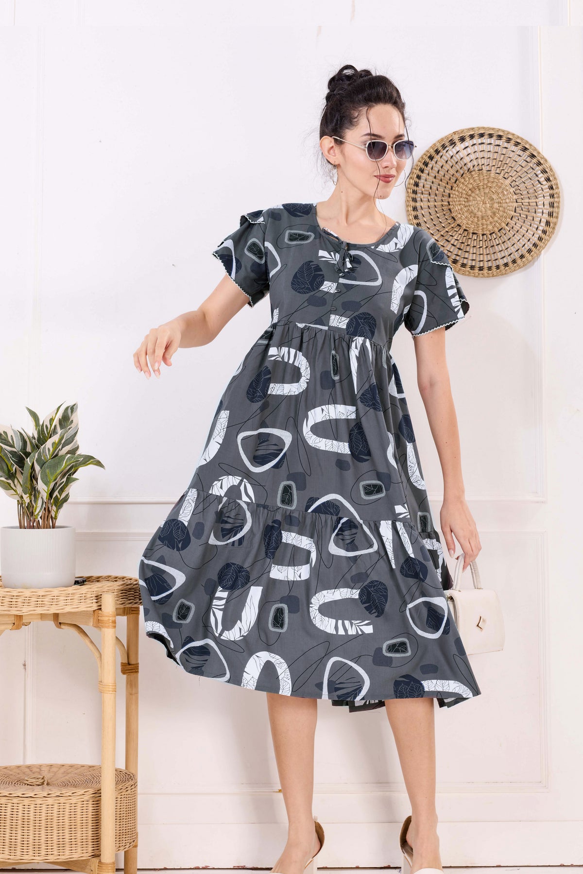 Rayon MAXI FROCK Model Nighties | Fancy Petal Sleeve | Fancy Neck & Side Pocket | Pleated Frock MAXI Style | Trendy Collection's for Stylish Women & Teenage Girl (FSF)