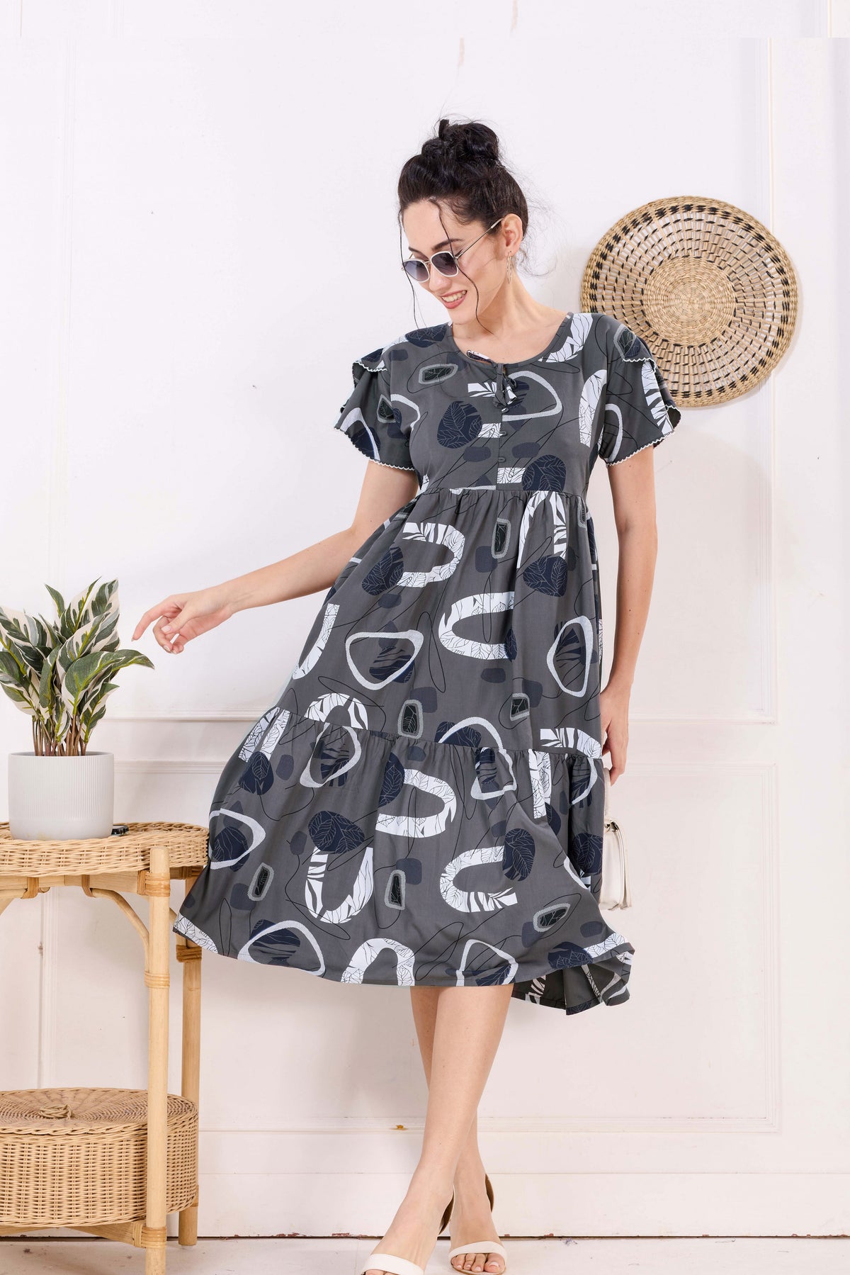 Rayon MAXI FROCK Model Nighties | Fancy Petal Sleeve | Fancy Neck & Side Pocket | Pleated Frock MAXI Style | Trendy Collection's for Stylish Women & Teenage Girl (FSF)