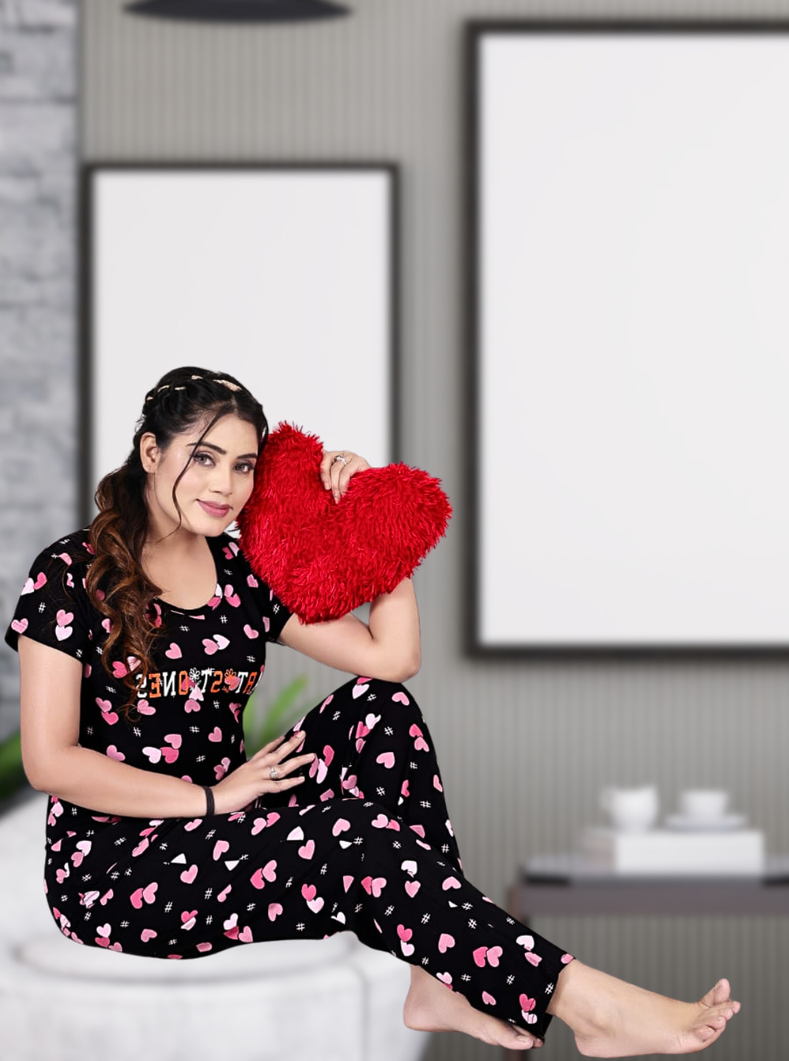 MANGAI Stylish HOSIERY Round Neck Night Suits | Stylish Print's All Over | Top & Bottom Set | Half Sleeve | Trendy Night Suits for Stylish Women's (HRPS)