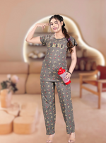 MANGAI Stylish HOSIERY Round Neck Night Suits | Stylish Print's All Over | Top & Bottom Set | Half Sleeve | Trendy Night Suits for Stylish Women's (HRPS)