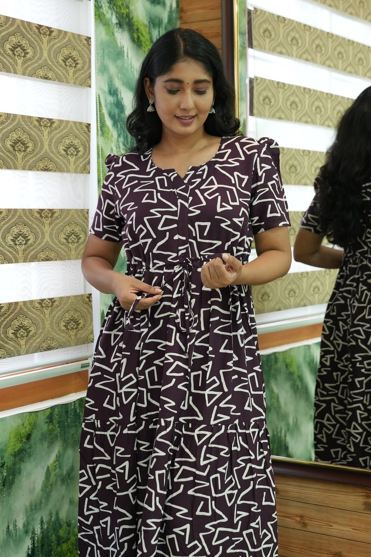 Stylish Arrivals Rayon Gathering Frock Model Night Gown's | Front Adjustable Gathering Style Rope Rope | Puff Sleeve | Trending Collection's for Stylish Women's (GFK)