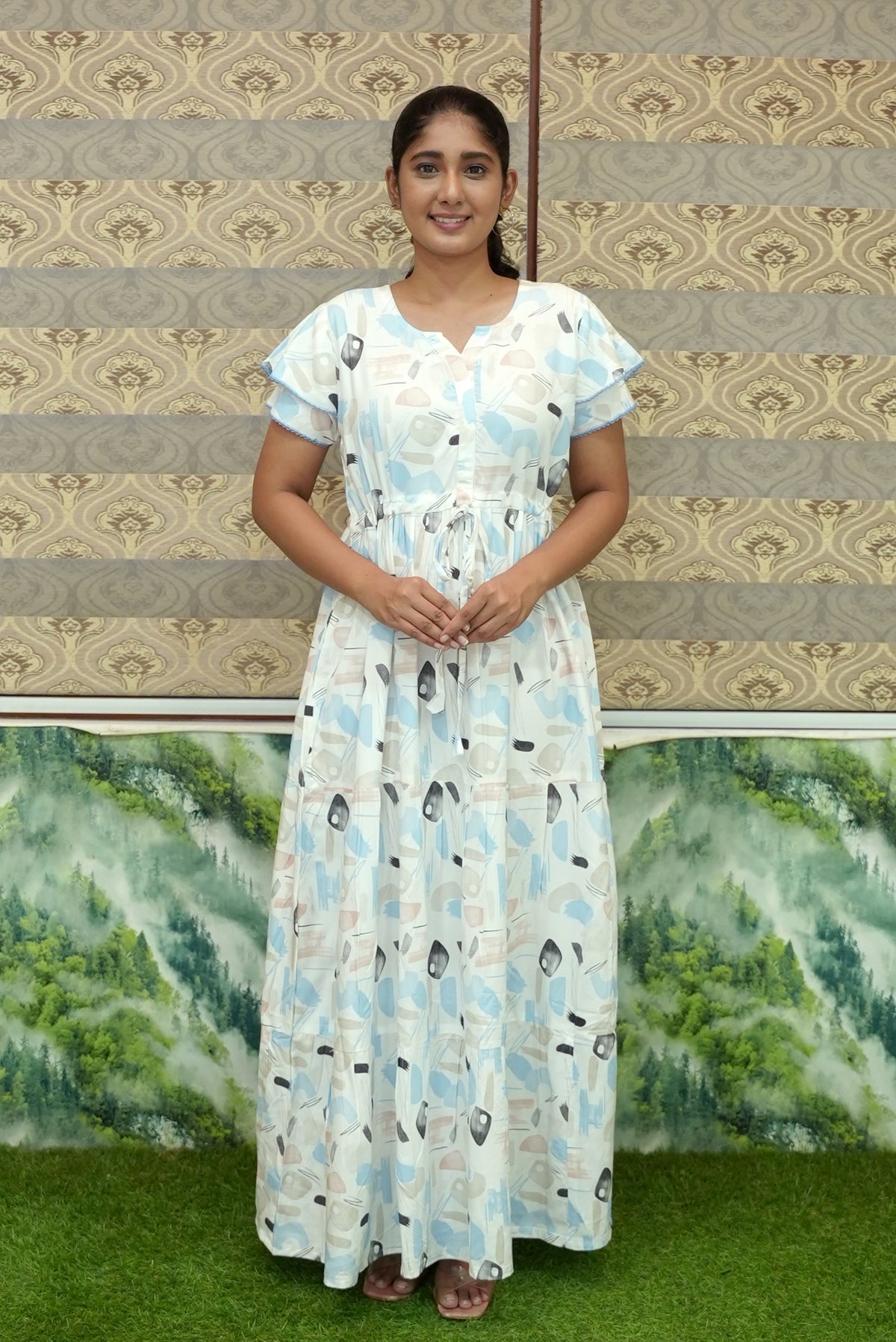 Stylish Arrivals Rayon Gathering Frock Model Night Gown's | Front Adjustable Gathering Style Rope Rope | Double Layer Sleeve | Trending Collection's for Stylish Women's (GFK)