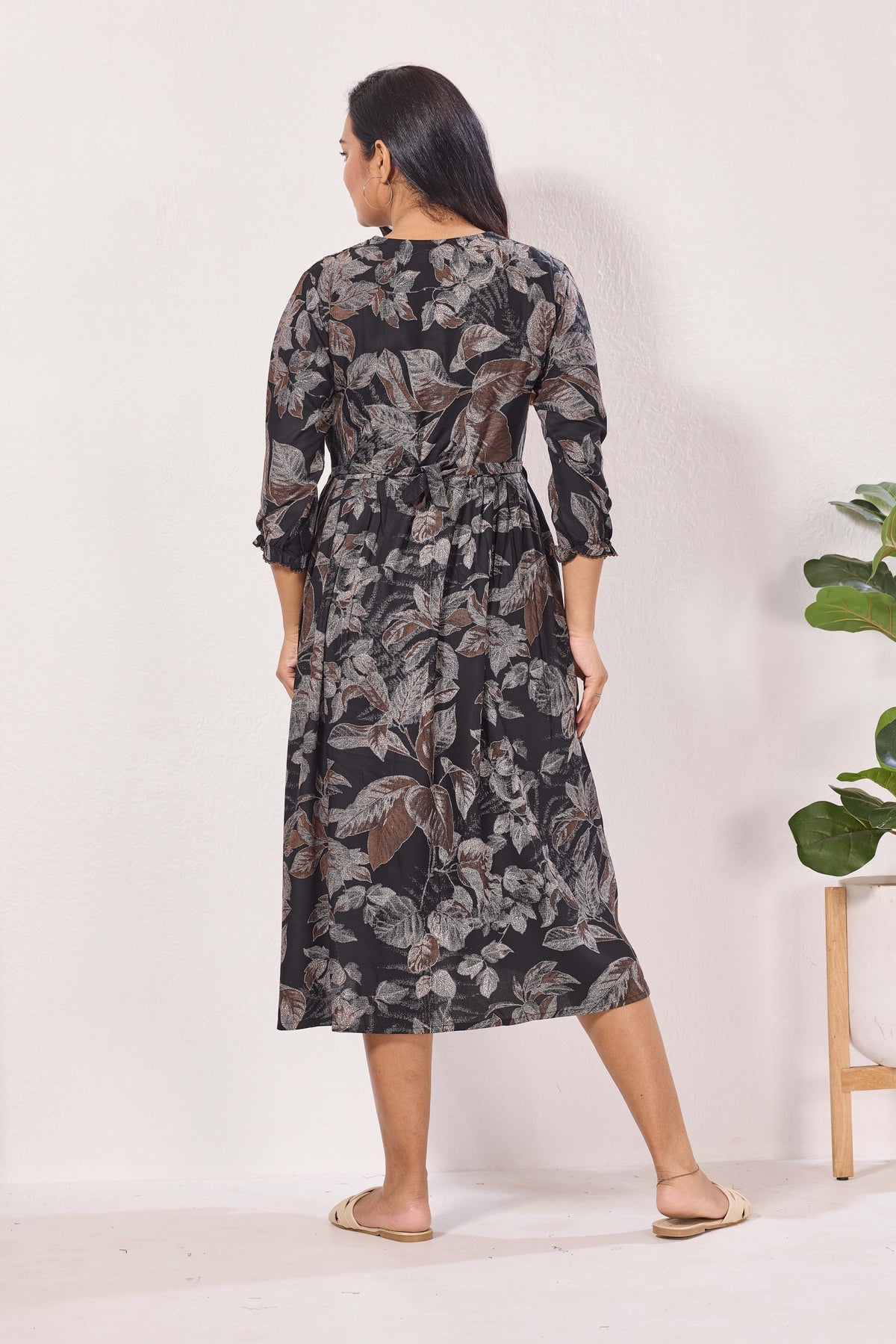 Maternity Arrivals Fancy Mom's Feeding Casual Maxi Wear | Long Elastic Frilled Sleeve | Vertical Feeding Zipper | Comports as Feeding Friendly & Casual wear Rayon MAXI Maternity Frock (ERM)