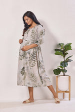 Maternity Arrivals Fancy Mom's Feeding Casual Maxi Wear | Long Elastic Frilled Sleeve | Vertical Feeding Zipper | Comports as Feeding Friendly & Casual wear Rayon MAXI Maternity Frock (ERM)