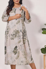 Maternity Arrivals Fancy Mom's Feeding Casual Maxi Wear | Long Elastic Frilled Sleeve | Vertical Feeding Zipper | Comports as Feeding Friendly & Casual wear Rayon MAXI Maternity Frock (ERM)