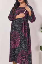 Maternity Arrivals Fancy Mom's Feeding Casual Maxi Wear | Long Elastic Frilled Sleeve | Vertical Feeding Zipper | Comports as Feeding Friendly & Casual wear Rayon MAXI Maternity Frock (ERM)