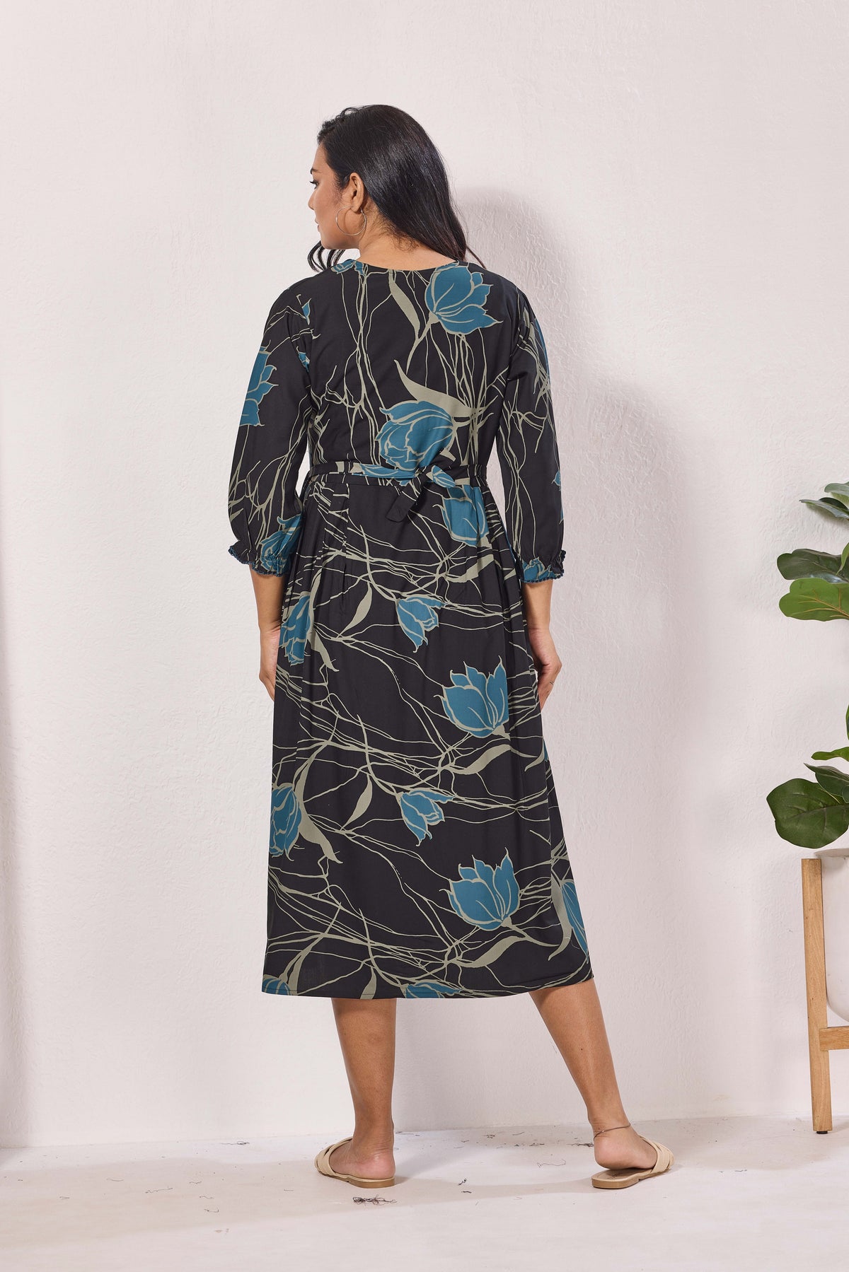 Maternity Arrivals Fancy Mom's Feeding Casual Maxi Wear | Long Elastic Frilled Sleeve | Vertical Feeding Zipper | Comports as Feeding Friendly & Casual wear Rayon MAXI Maternity Frock (ERM)