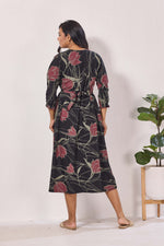 Maternity Arrivals Fancy Mom's Feeding Casual Maxi Wear | Long Elastic Frilled Sleeve | Vertical Feeding Zipper | Comports as Feeding Friendly & Casual wear Rayon MAXI Maternity Frock (ERM)