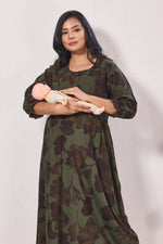 Maternity Arrivals Fancy Mom's Feeding Casual Maxi Wear | Long Elastic Frilled Sleeve | Vertical Feeding Zipper | Comports as Feeding Friendly & Casual wear Rayon MAXI Maternity Frock (ERM)