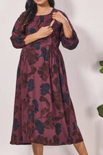 Maternity Arrivals Fancy Mom's Feeding Casual Maxi Wear | Long Elastic Frilled Sleeve | Vertical Feeding Zipper | Comports as Feeding Friendly & Casual wear Rayon MAXI Maternity Frock (ERM)