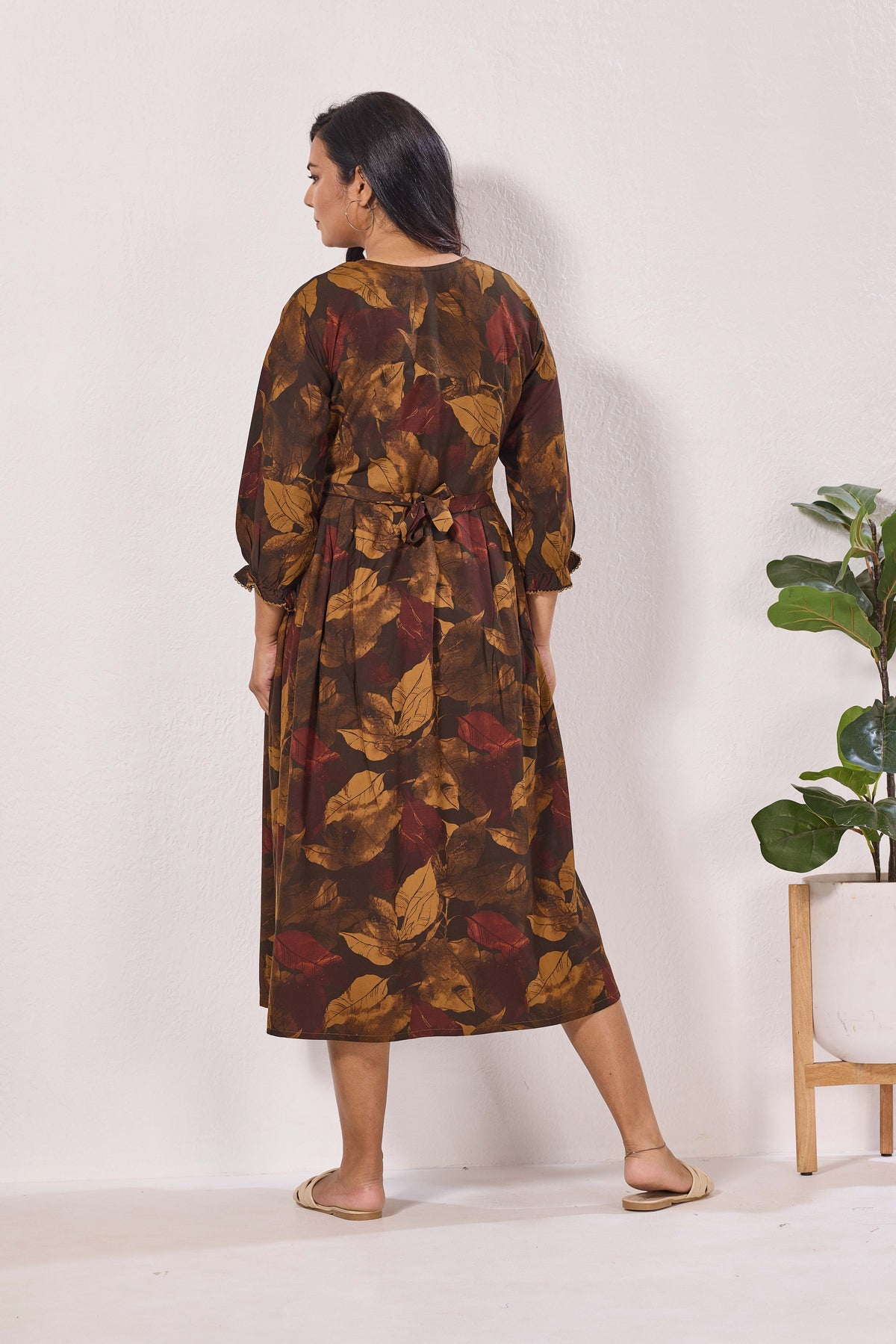 Maternity Arrivals Fancy Mom's Feeding Casual Maxi Wear | Long Elastic Frilled Sleeve | Vertical Feeding Zipper | Comports as Feeding Friendly & Casual wear Rayon MAXI Maternity Frock (ERM)