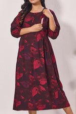 Maternity Arrivals Fancy Mom's Feeding Casual Maxi Wear | Long Elastic Frilled Sleeve | Vertical Feeding Zipper | Comports as Feeding Friendly & Casual wear Rayon MAXI Maternity Frock (ERM)