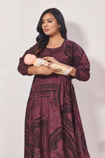 Maternity Arrivals Fancy Mom's Feeding Casual Maxi Wear | Long Elastic Frilled Sleeve | Vertical Feeding Zipper | Comports as Feeding Friendly & Casual wear Rayon MAXI Maternity Frock (ERM)