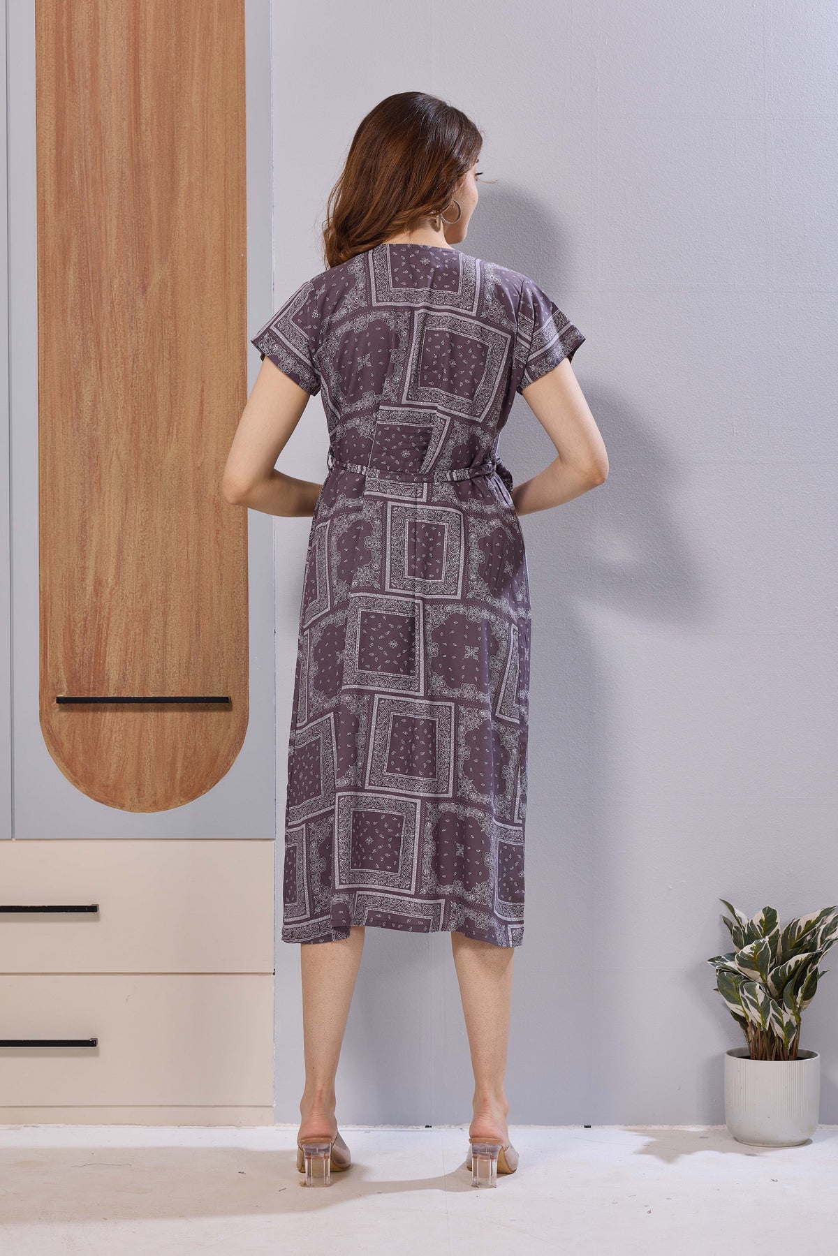 Navy Blue Ethnic Print Rayon Maternity Maxi Dress for Women | Feeding Zip Nursing Wear with Side Pocket | Adjustable Back Tie Pregnancy & Casual Wear (FIO-M