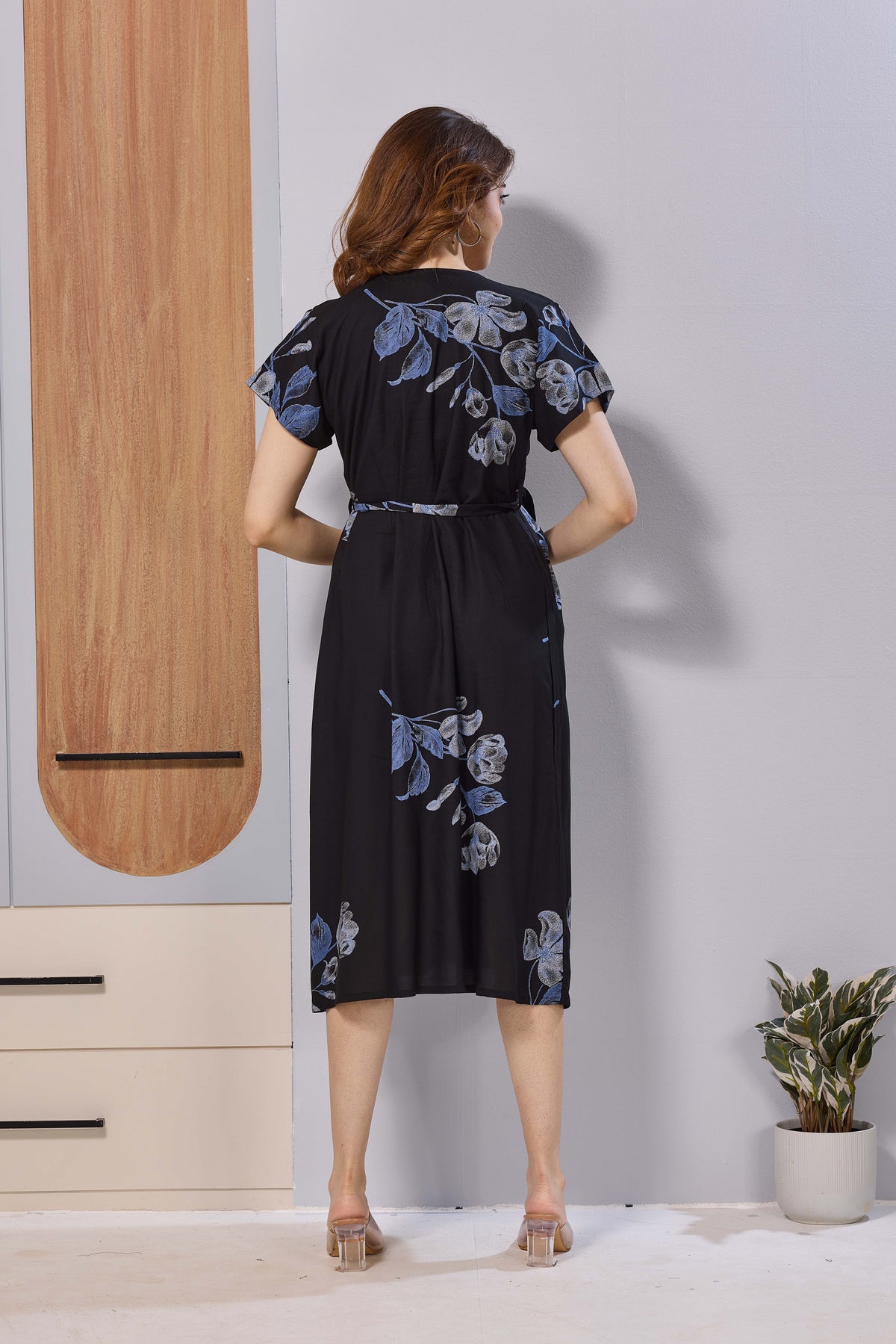 Wine Purple Floral Print Rayon Maternity Maxi Dress for Women | Feeding Zip Nursing Wear with Side Pocket | Adjustable Tie Pregnancy & Casual Wear (FIO-M)
