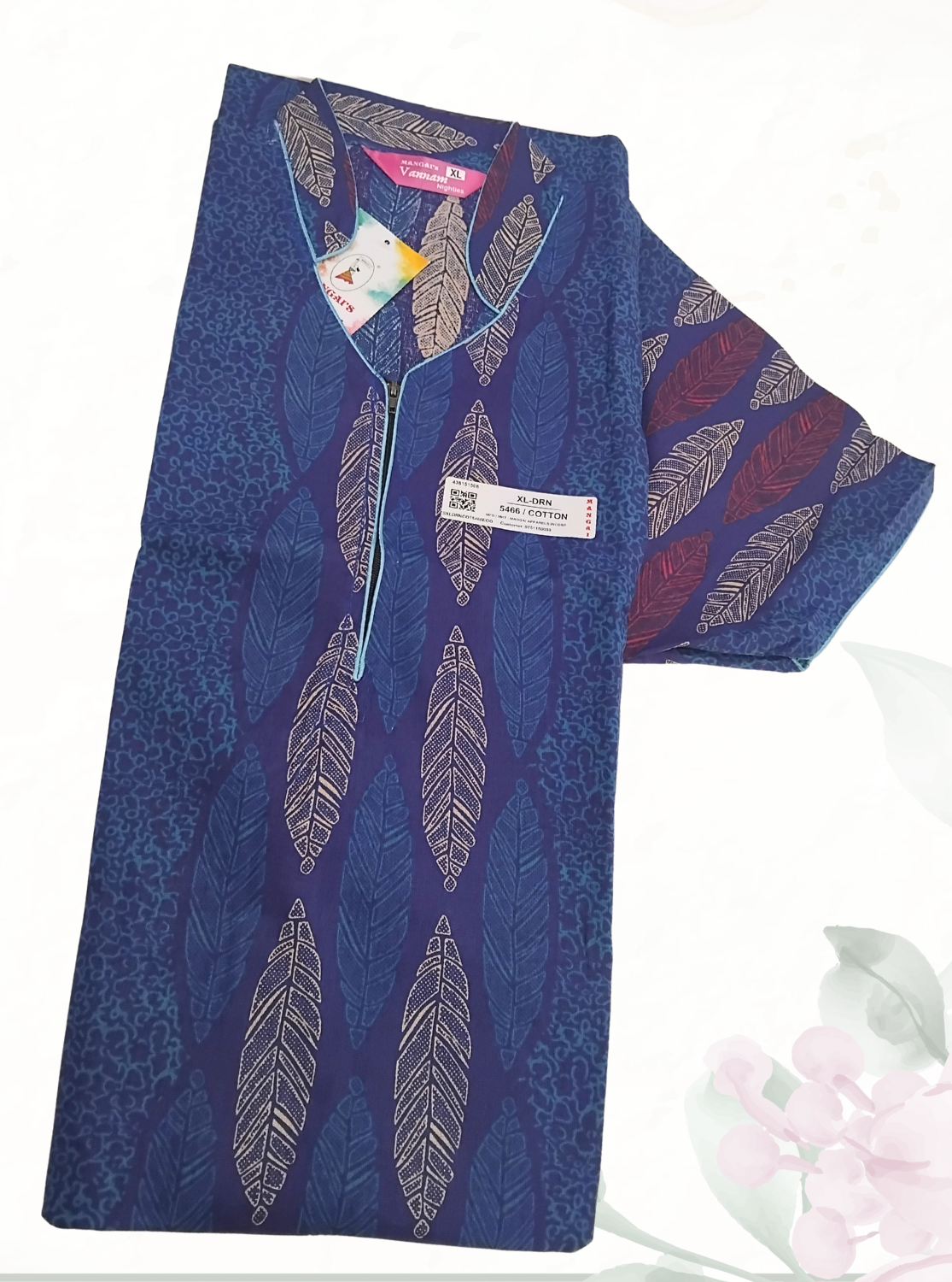 MANGAI Daily Wear Casual Comfort Fit Cotton Printed Nighties | Front open Zipper Model| Slit Open & Neck Collar Comfort Fit Daily Wear Nighties (DRN)