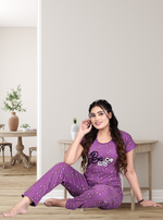 MANGAI Stylish HOSIERY Round Neck Night Suits | Stylish Print's All Over | Top & Bottom Set | Half Sleeve | Trendy Night Suits for Stylish Women's (HRPS)