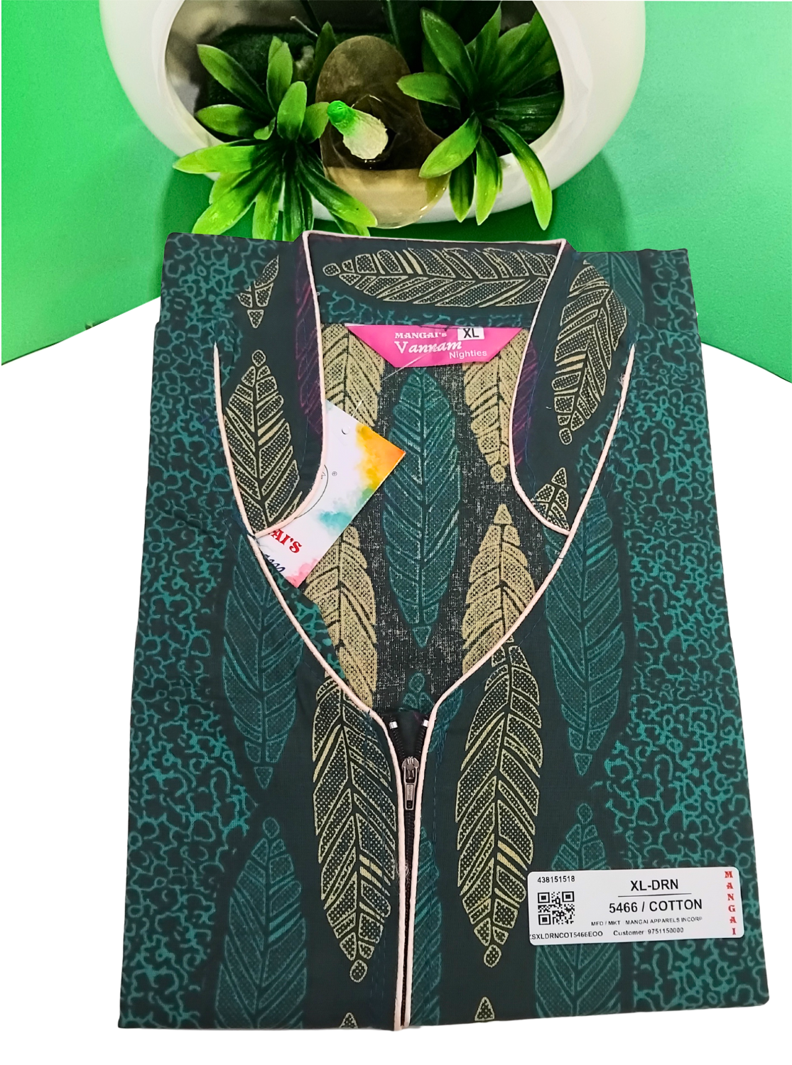 MANGAI Daily Wear Casual Comfort Fit Cotton Printed Nighties | Front open Zipper Model| Slit Open & Neck Collar Comfort Fit Daily Wear Nighties (DRN)