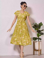 Alpine Petal Sleeve Floral Printed Maxi Dress Side Pocket - Mangai Nighties