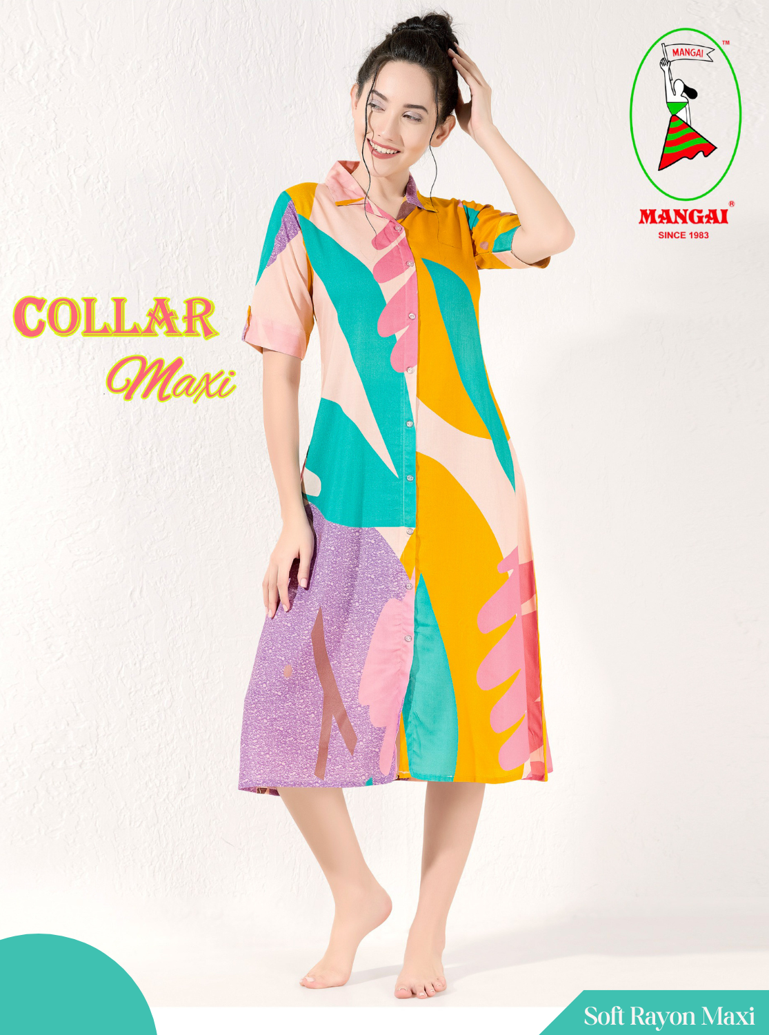 MANGAI Premium Rayon Collar MAXI Nighty for Women | Long Sleeve Stylish Nightwear for Women and Teenager | Perfect Stylish Nightwear (MCM)